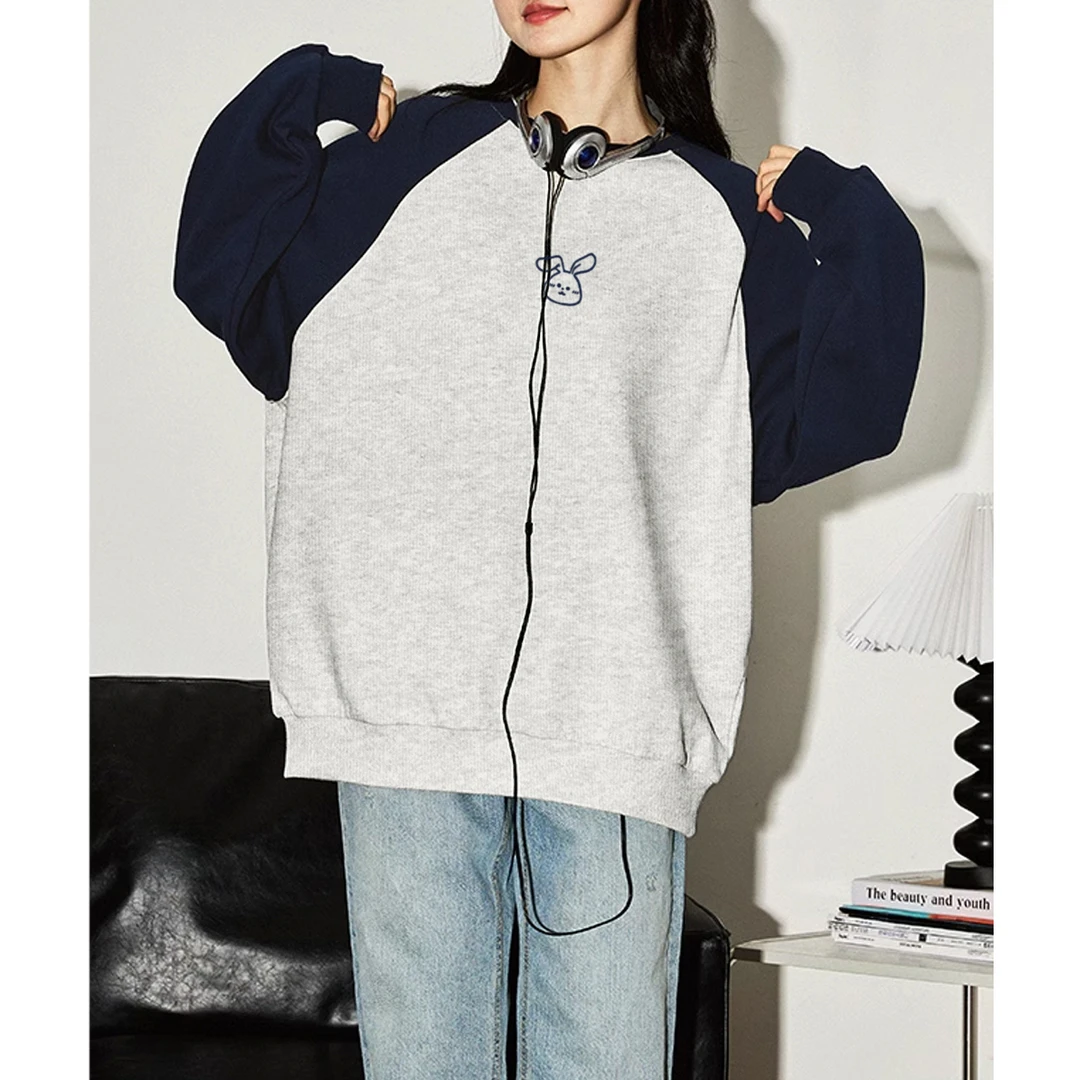 【天猫同款】2025春季新款加绒卫衣女圆领插肩袖卫衣百搭休闲韩版上