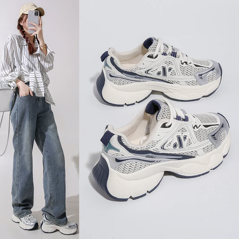 森马女鞋2025年春夏季新款透气老爹鞋增高网面鞋百搭运动休闲鞋
