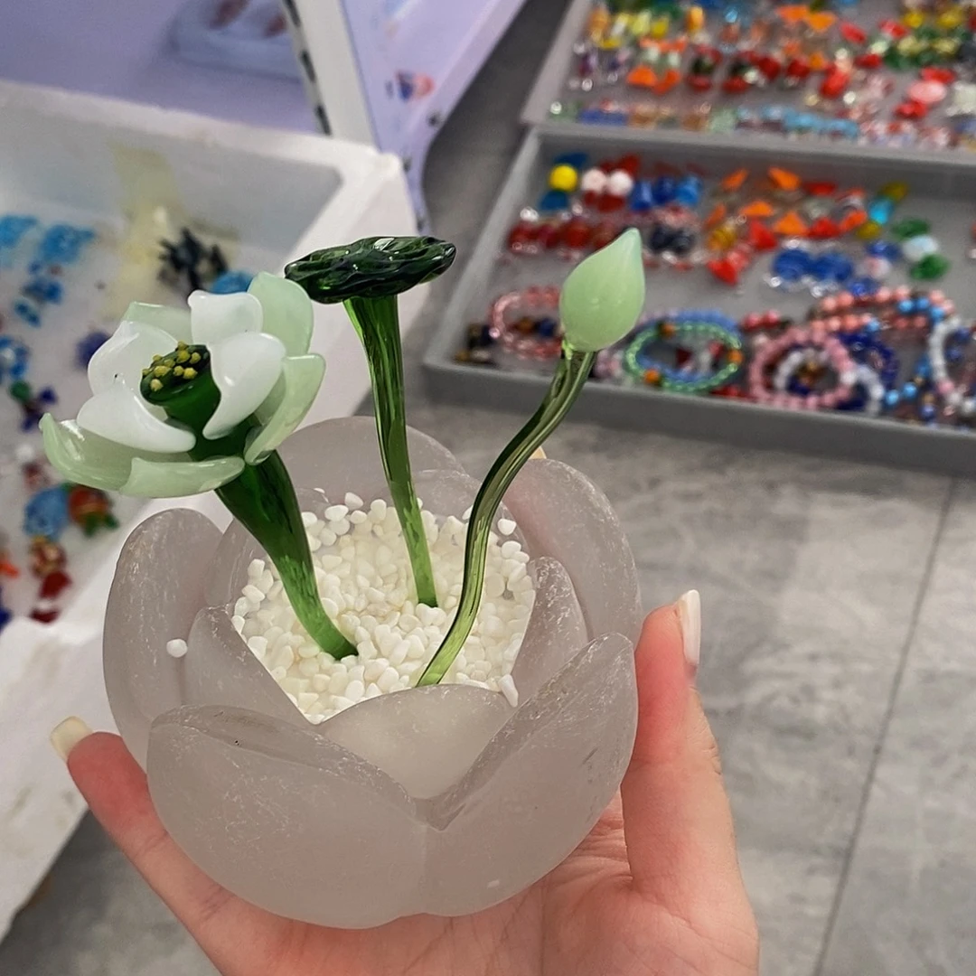 琉璃手工艺品荷花一套