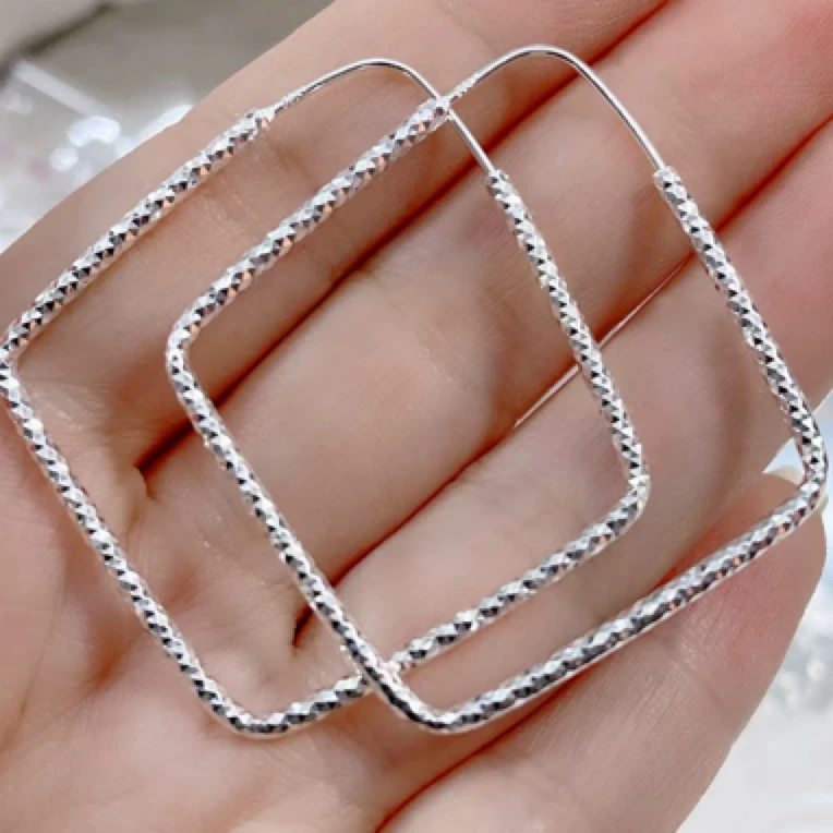 足银耳饰 足银990银满天星四方来财耳圈0280