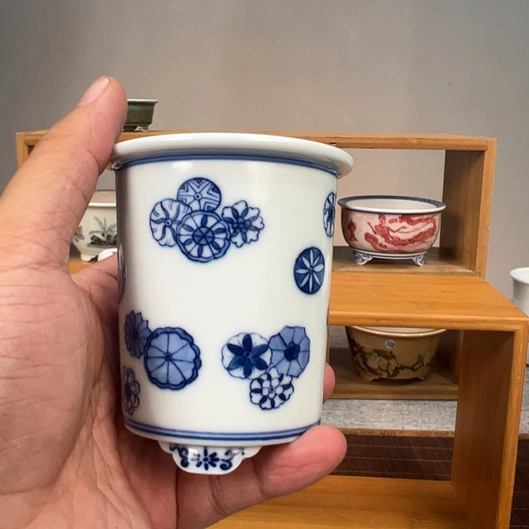 K***9手工青花皮球花签筒盆