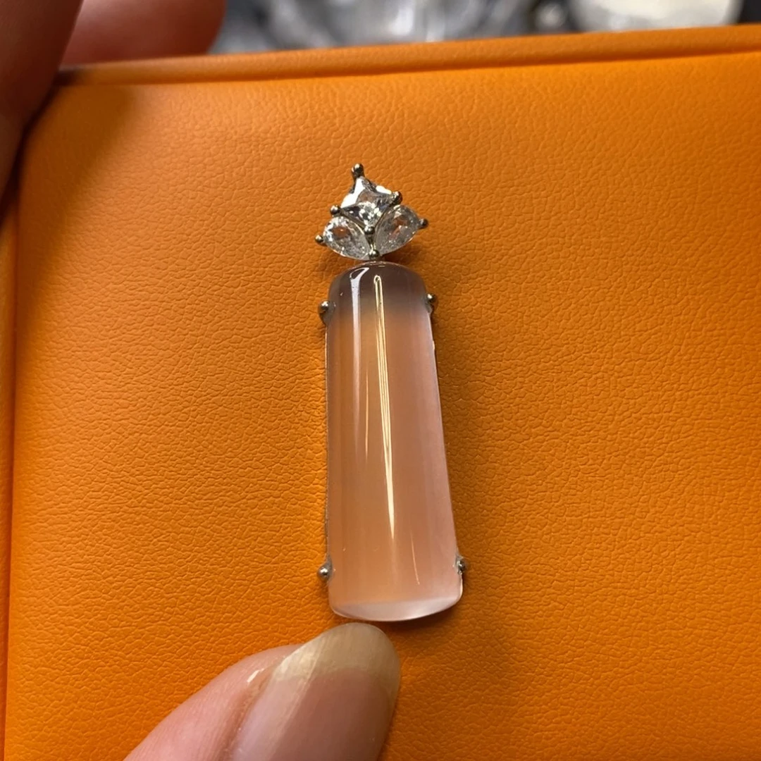 石英质玉银S925镶嵌吊坠