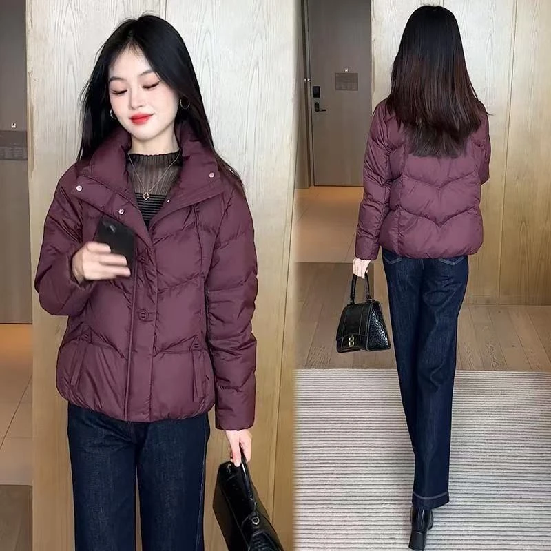 安哥拉红色棉衣女短款修身加厚棉服新款时尚女装短款小棉袄外套