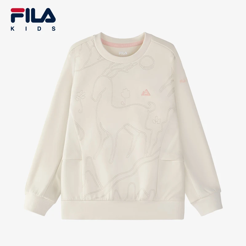 FILA KIDS斐乐女大童卫衣2025春季宽松运动套头上衣K12G513240F