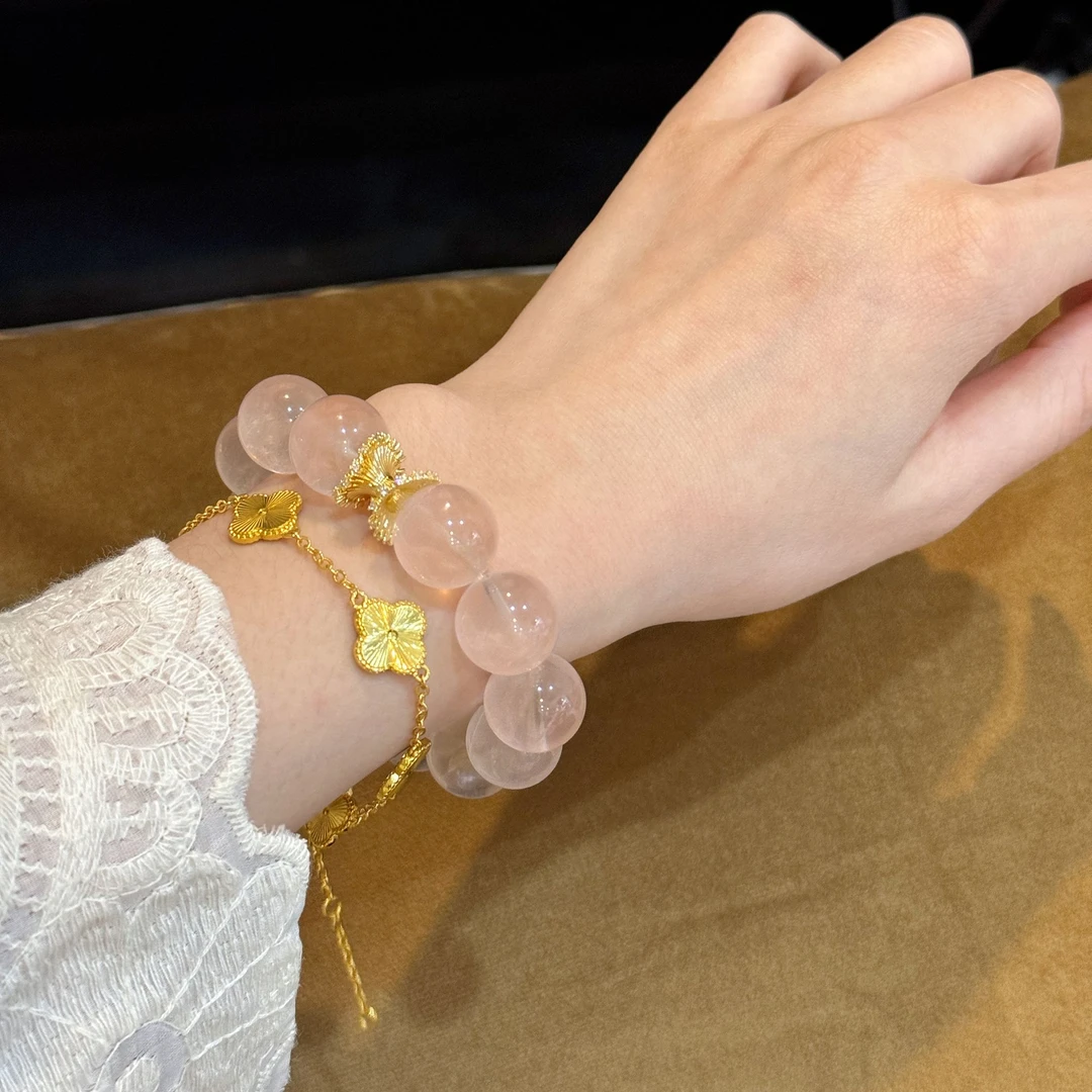 【蜜桃派】15mm冰橘粉手串原创设计天然水晶Y152