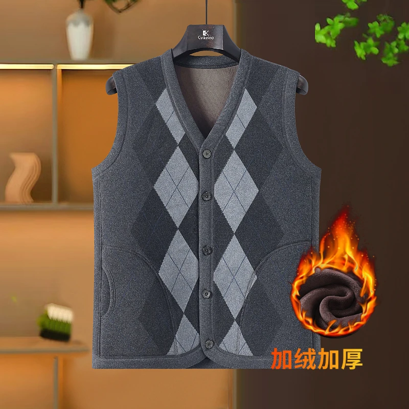 啄木鸟男士马甲加绒加厚爸爸冬季内胆保暖衣坎肩爷爷开衫V领背心