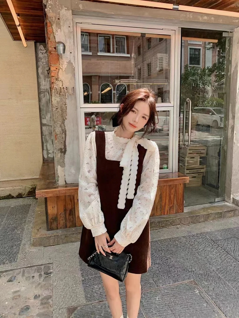 8038 甜美温柔风背心裙+蕾丝上衣两件套 s