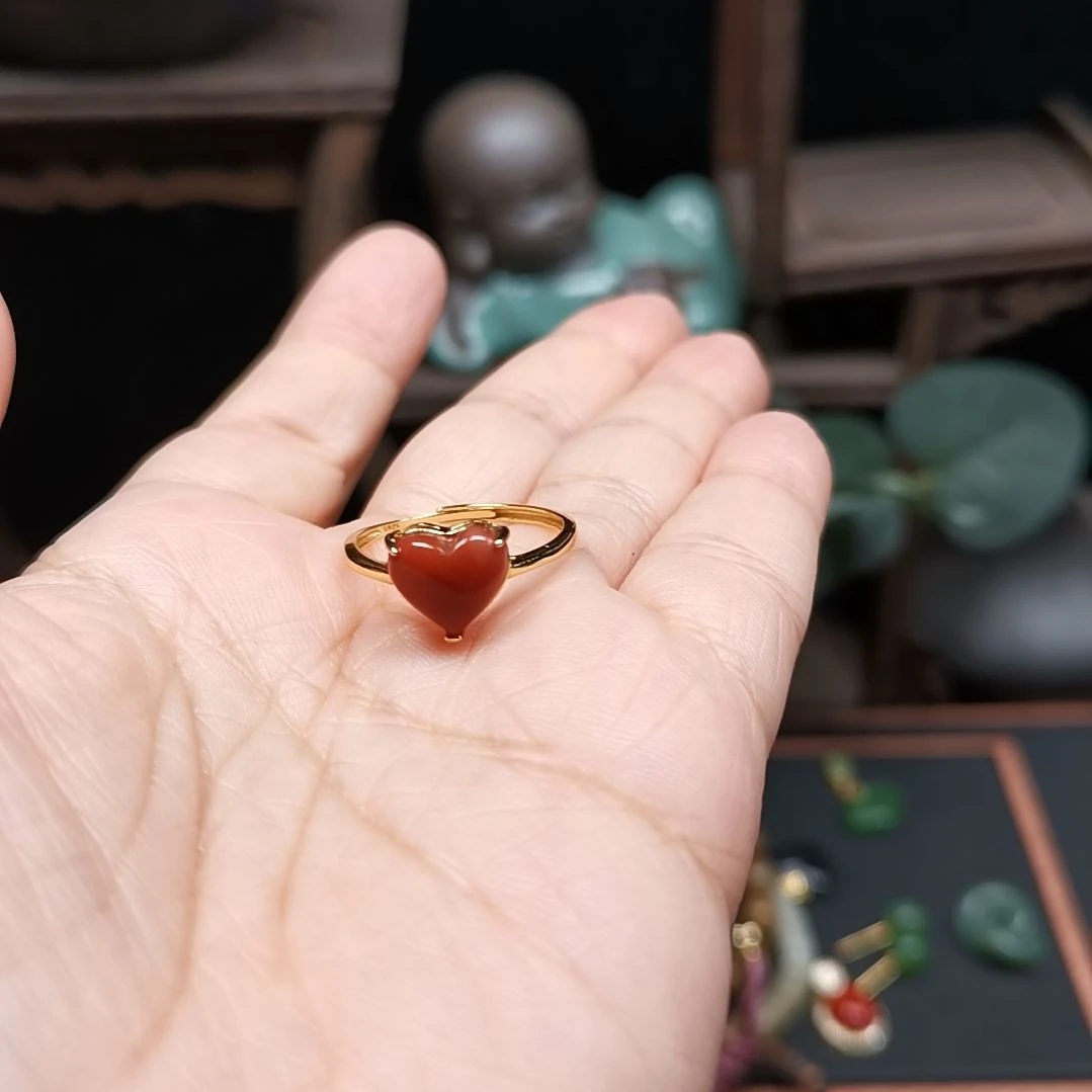 南红玛瑙戒指银S925镶嵌