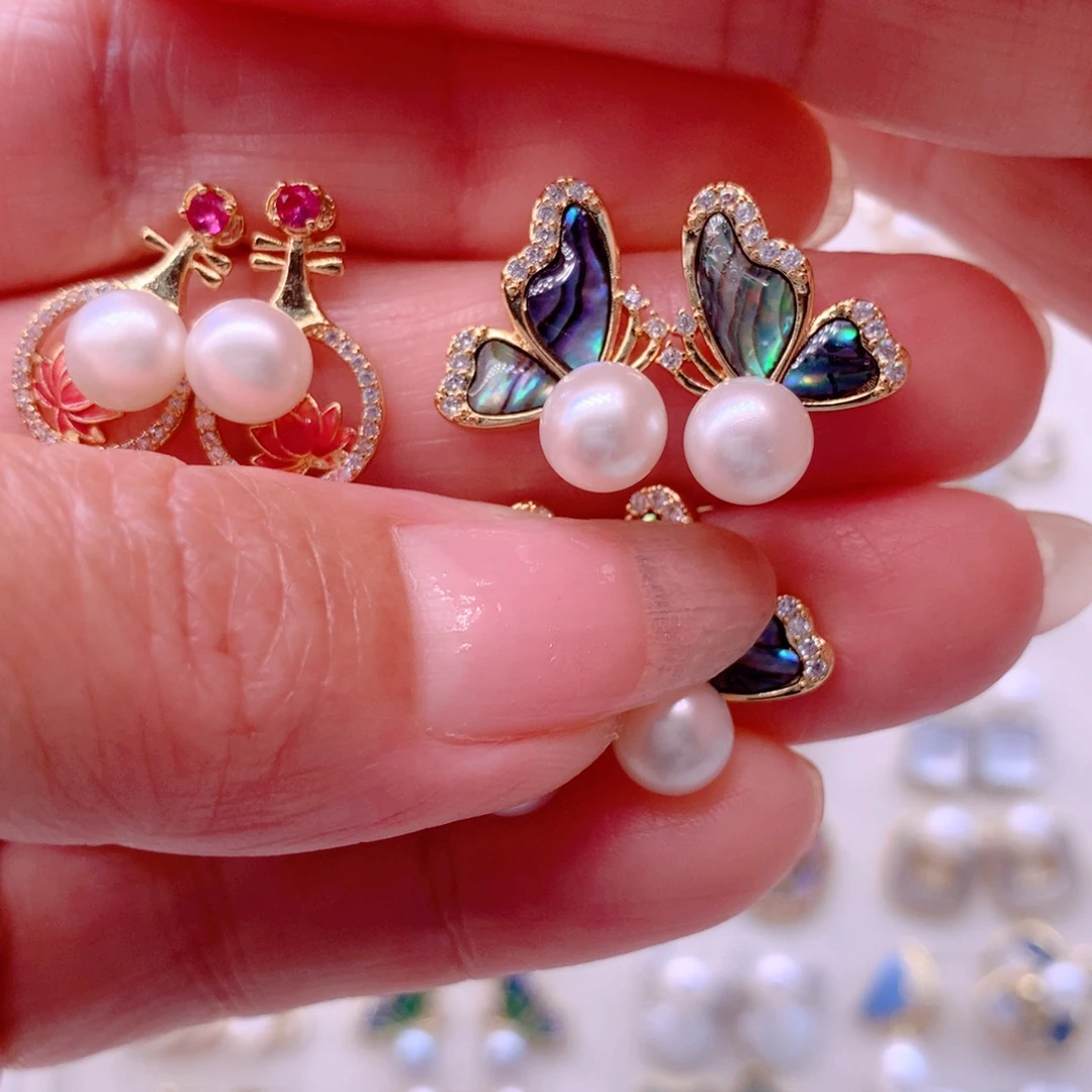 合金淡水珍珠耳饰