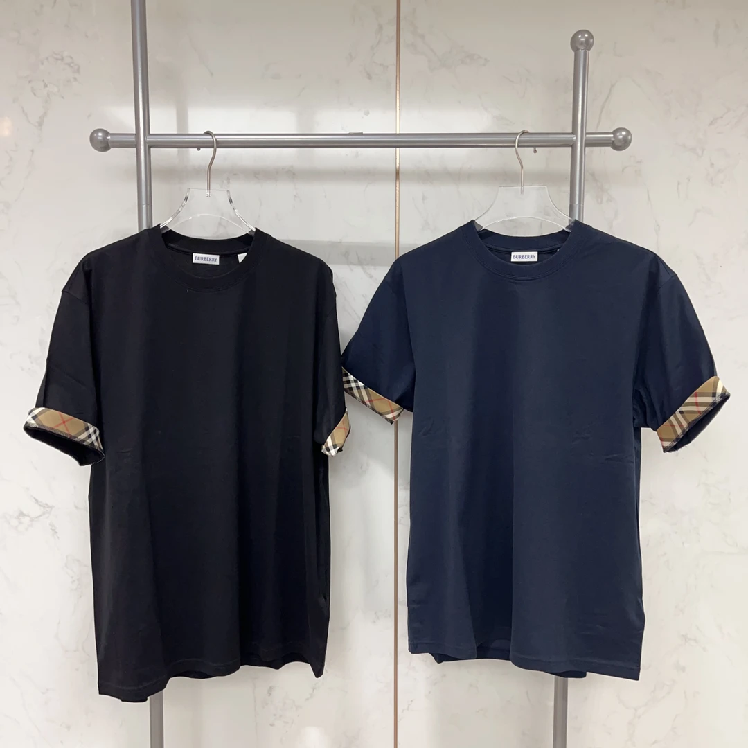 未使用 BURBERRY/博柏利 男款 纯色格纹袖口短袖T恤