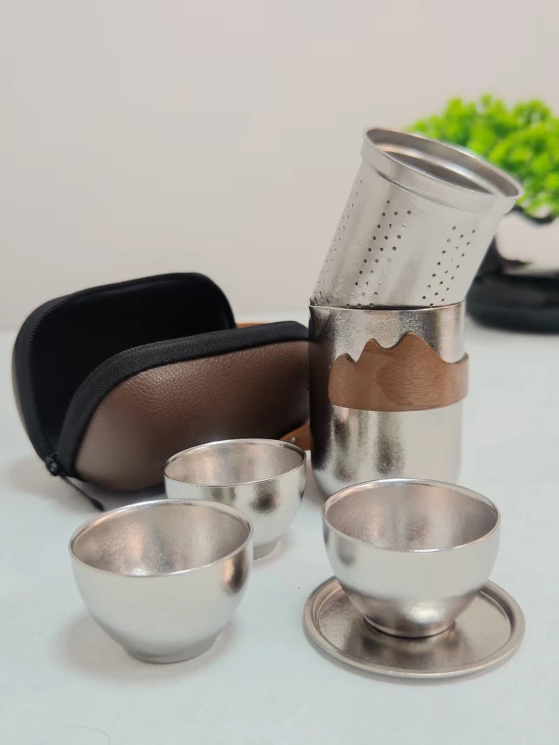 纯钛便捷茶具，旅行路上的茶香便捷皮套，旅行出差泡系首选