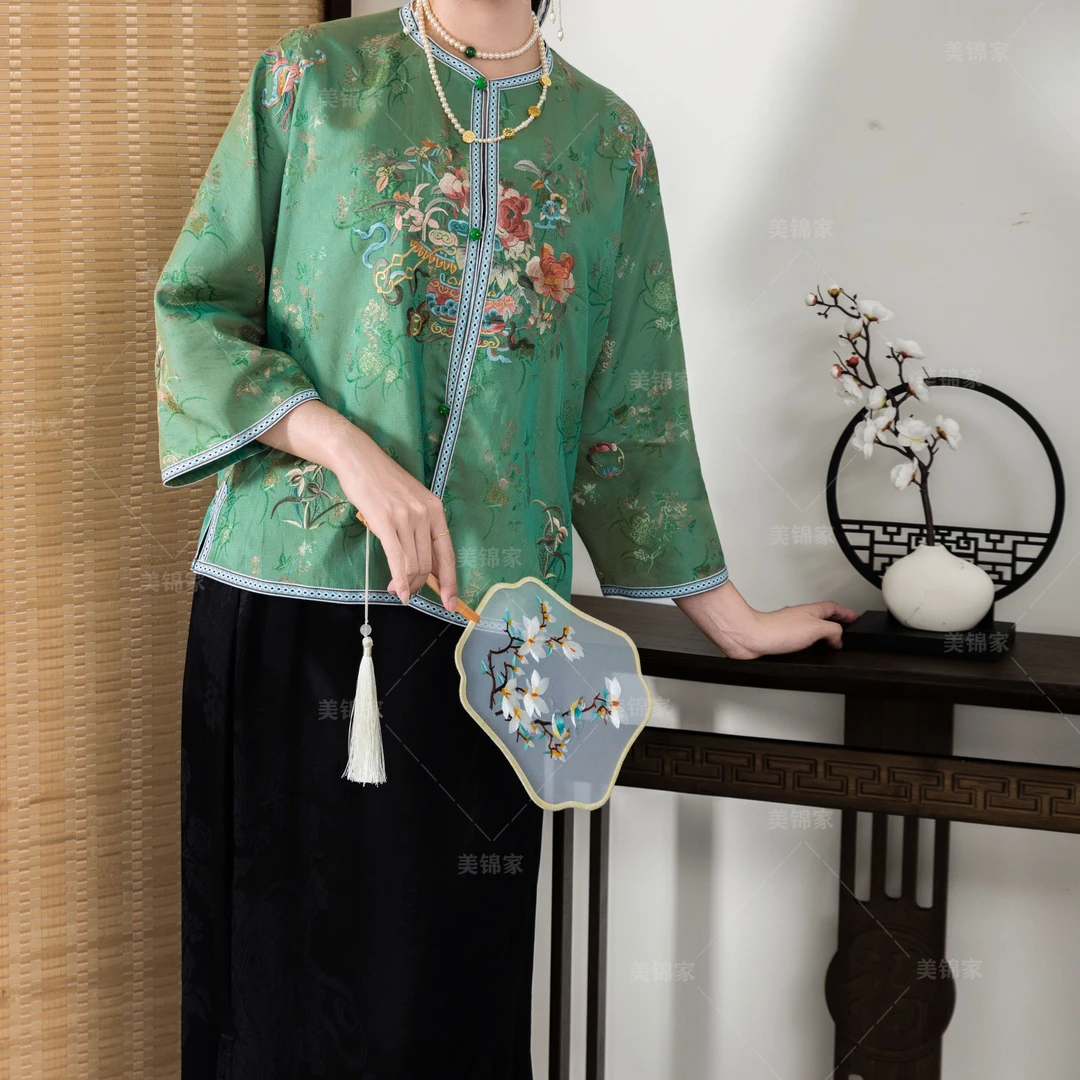 814号【美锦家】新中式国风女款圆领中襟刺绣上衣外套246257