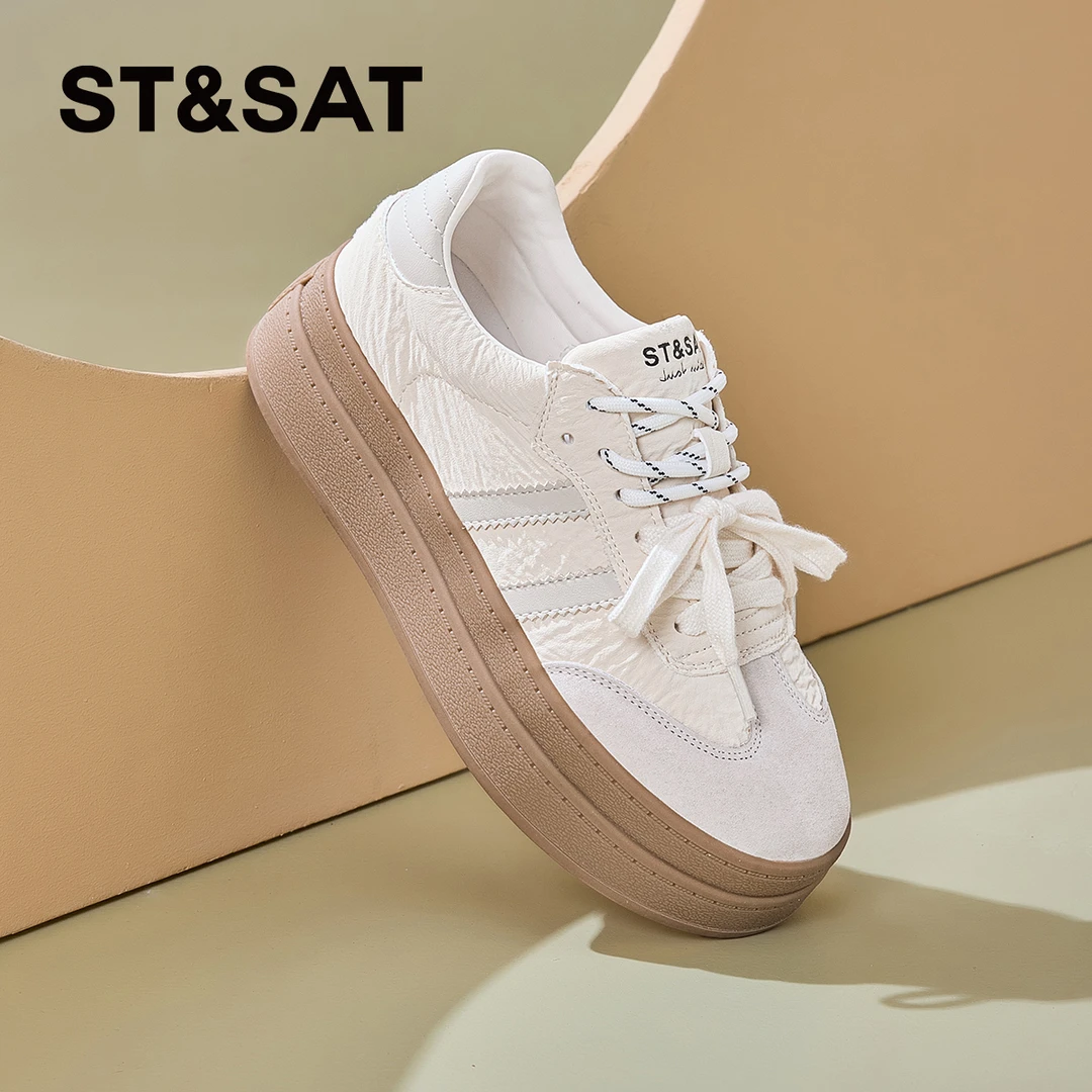 星期六真皮厚底德训鞋女款爆款2025新款百搭小众鞋子女鞋休闲板鞋