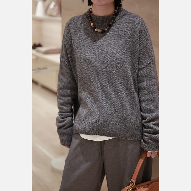 [温柔记忆]时尚休闲简约纯色绵羊毛莱赛尔山羊绒针织衫L02432