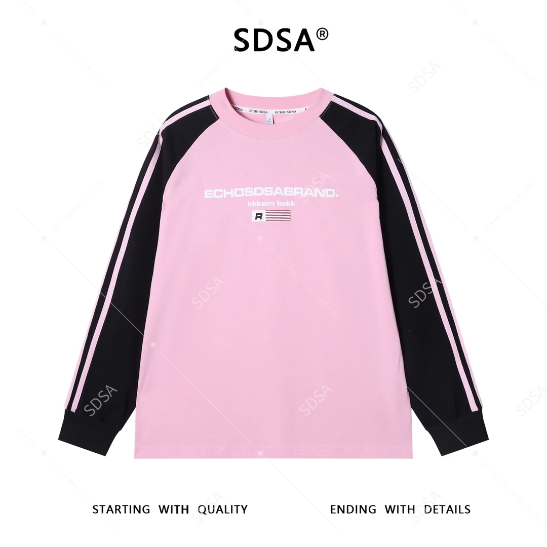 SDSA男士秋冬新款痞帅男装美式撞色字母印花圆领长袖T恤时尚百搭