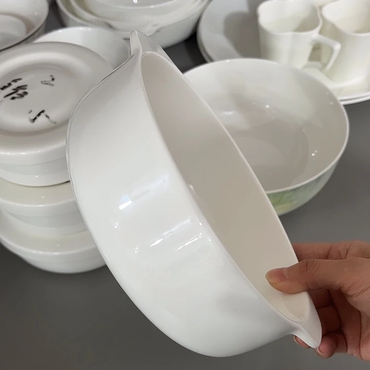 瓷片微瑕骨瓷纯白双耳碗一个小