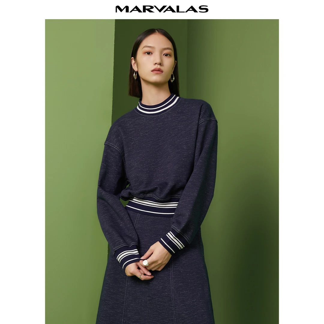 棉感卫衣女秋季时尚小个子通勤宽松休闲百搭套头上衣M331293