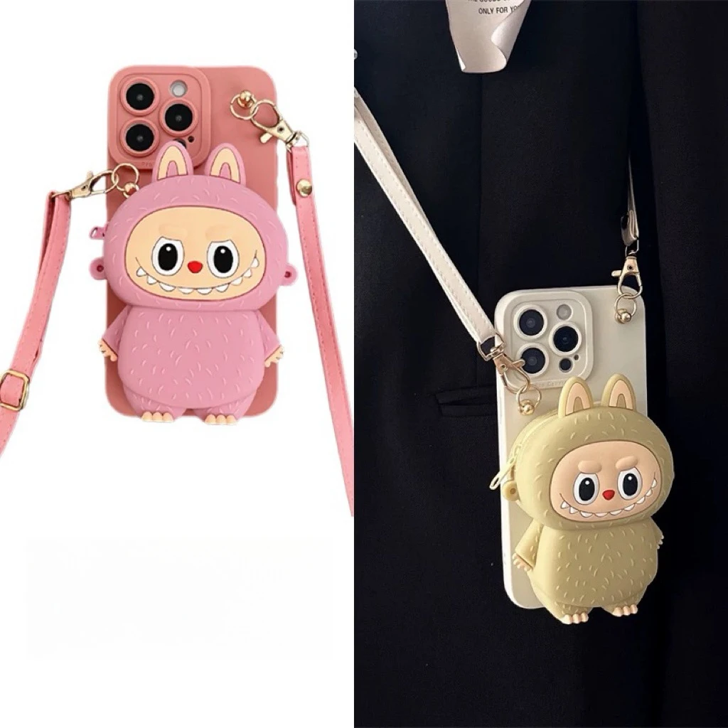 可爱小怪兽拉布布零钱卡包适用苹果16promax手机壳iPhone15pro新