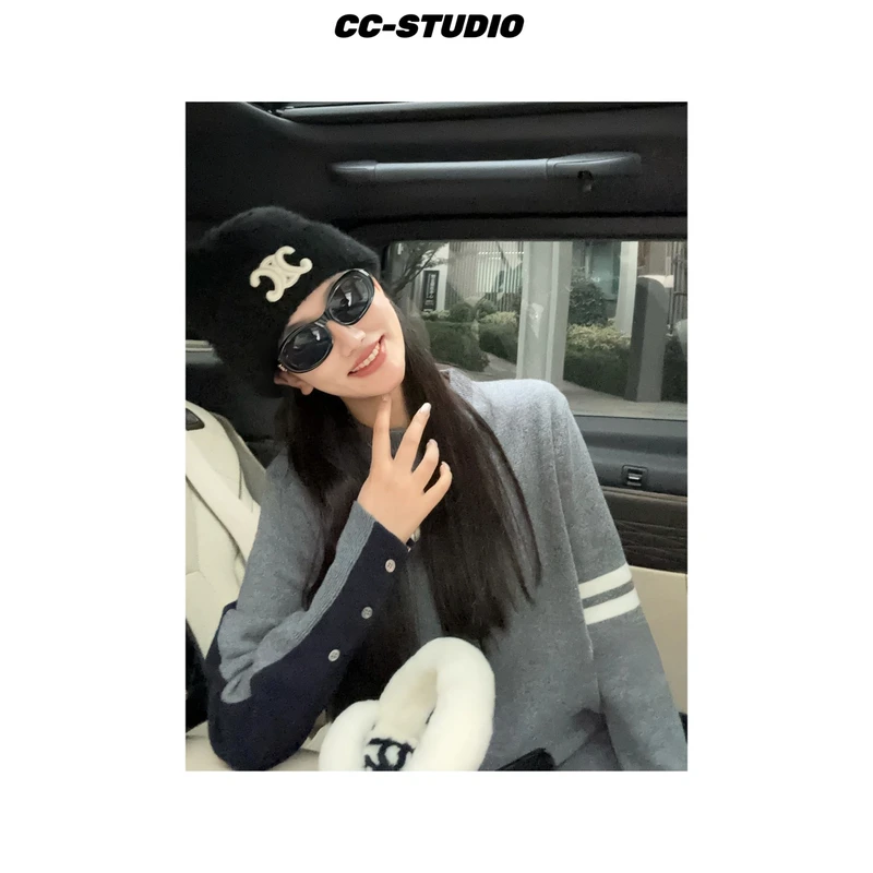 【半杠拼色】气质时尚拼接撞色秋季显瘦长袖洋气