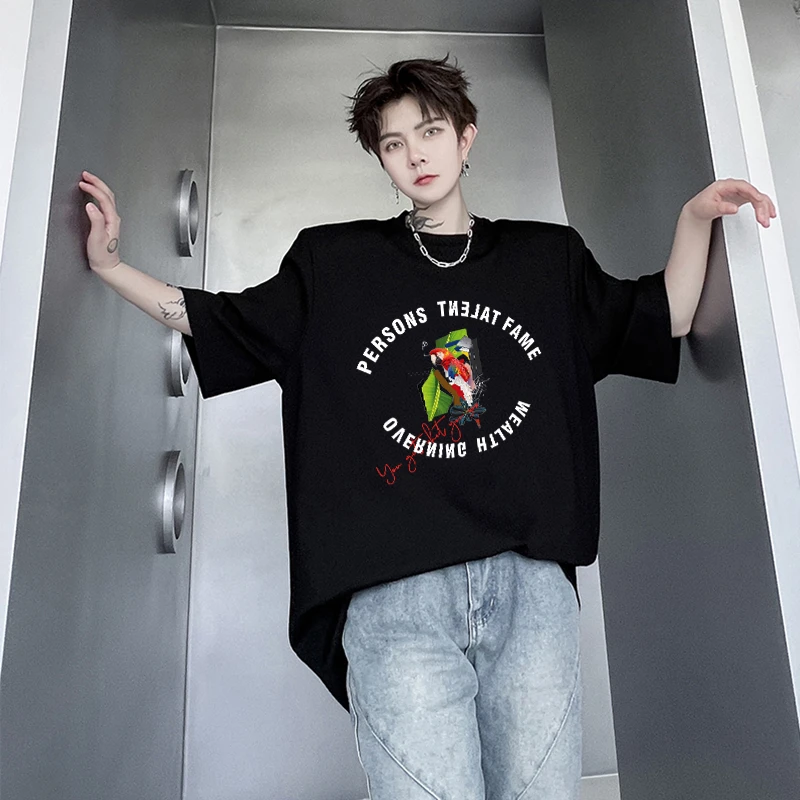 高街风短袖T恤男士宽松潮流休闲上衣夏季新款时尚体恤