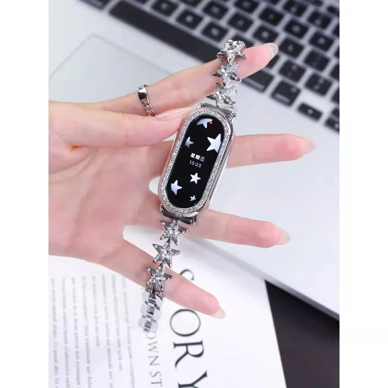 小米手环表带适用小米10/9/8/NFC陶瓷版五角星金属女款精致高级感