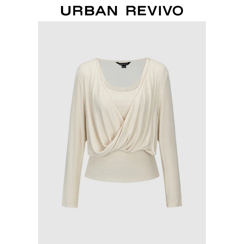 UR2025秋季新款女装流光风休闲真两件设计九分袖T恤UWM450124