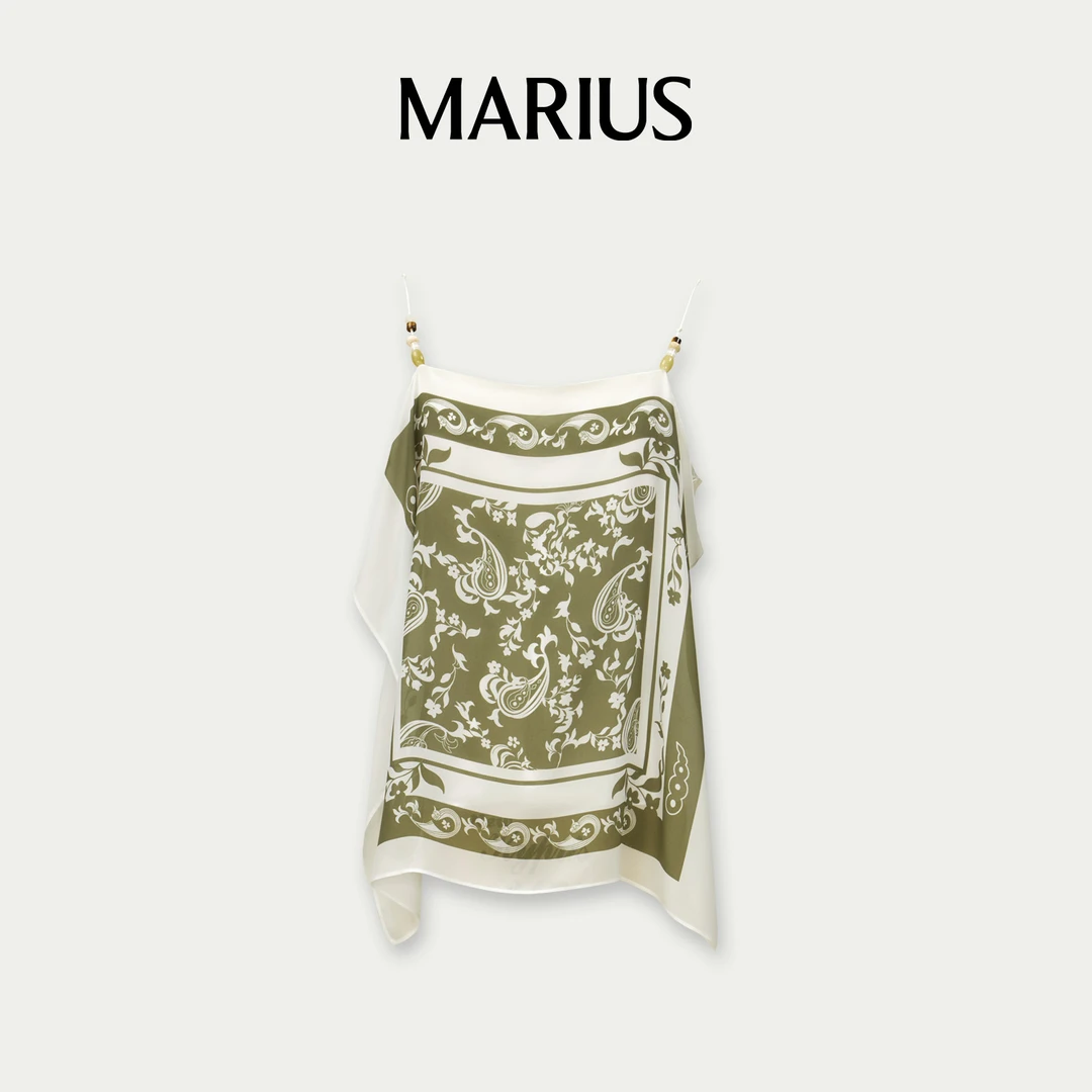 MARIUS“丝巾吊带”夏季印花波西米亚吊带飘飘背心