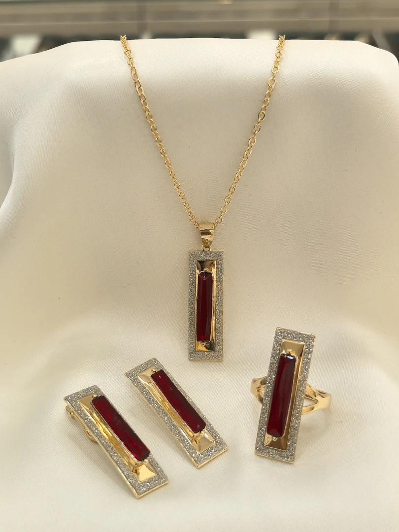 钛钢项链 方形砖石民族风套装