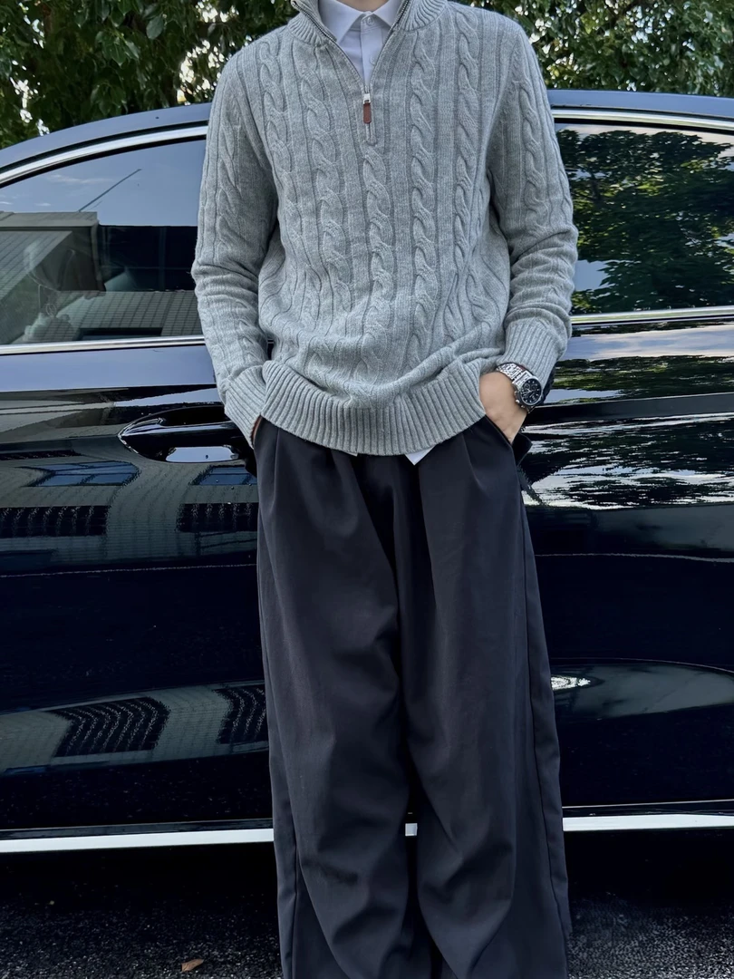 isaboulder【好命哥同款】老钱风半拉链羊毛针织衫男女同款秋冬必备