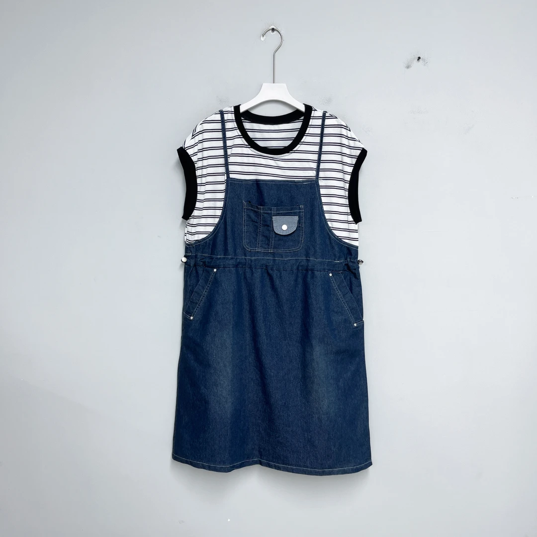 230女装连衣裙条纹时尚假两件拼接夏季百搭