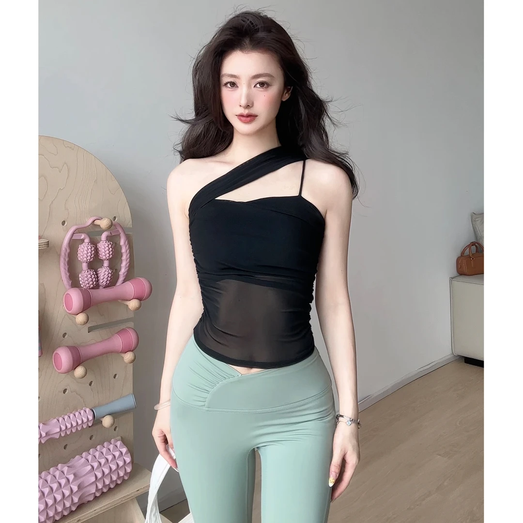 gogoyoga性感无袖瑜伽上衣带胸垫夏季跑步健身服运动背心吊带美背