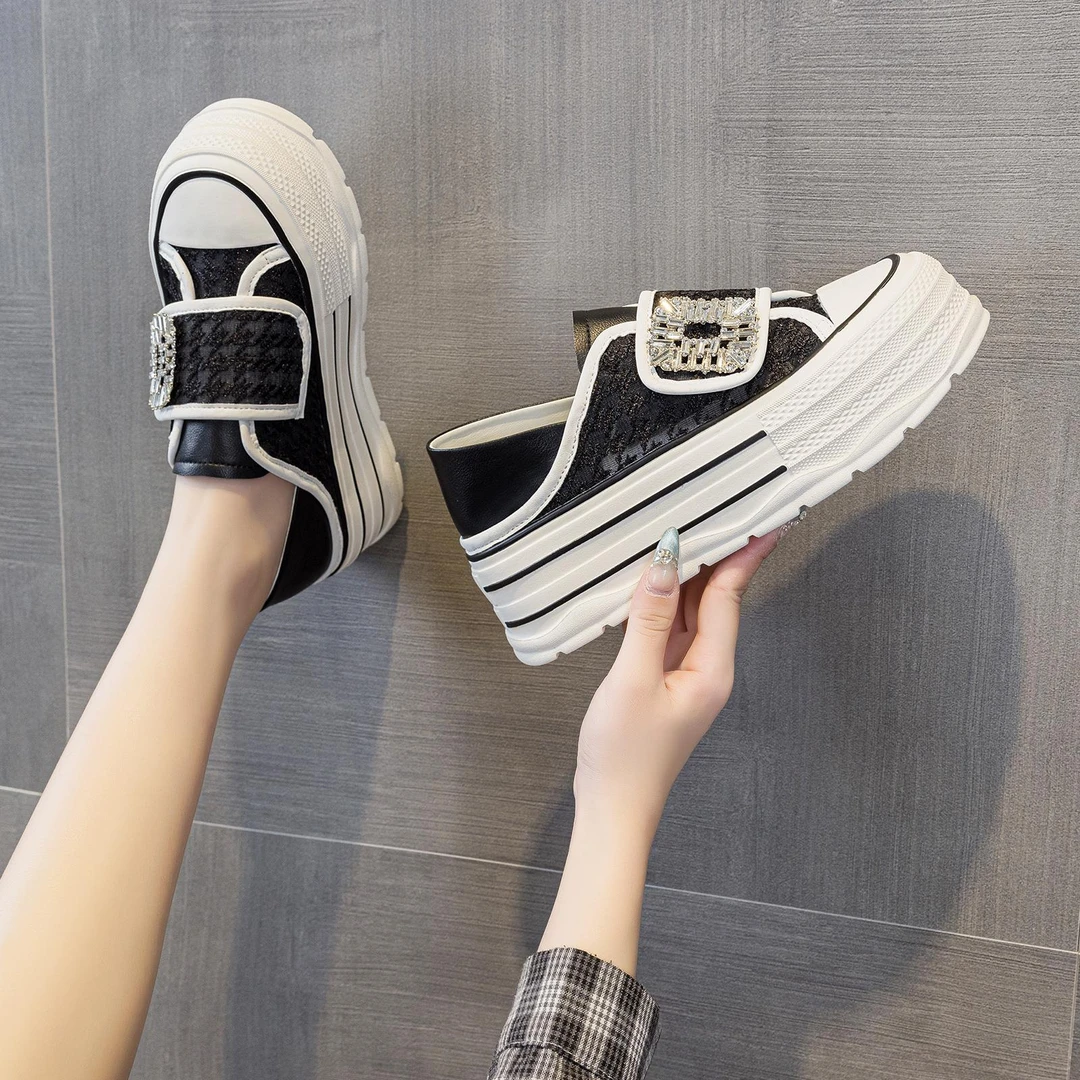 新款真皮厚底网纱鞋女2025春季女鞋百搭运动鞋春款增高休闲小白鞋