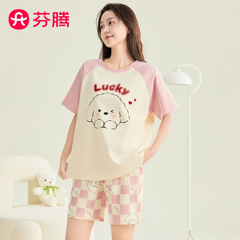 芬腾纯棉全棉卡通睡衣女可外穿甜美女士家居服套装FX25290076