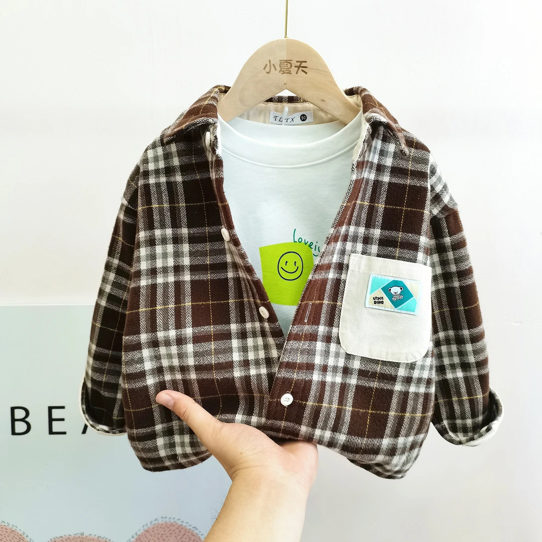 （断码捡漏）男童格子加绒衬衫秋冬新款小童宝宝一体绒外套儿童保暖