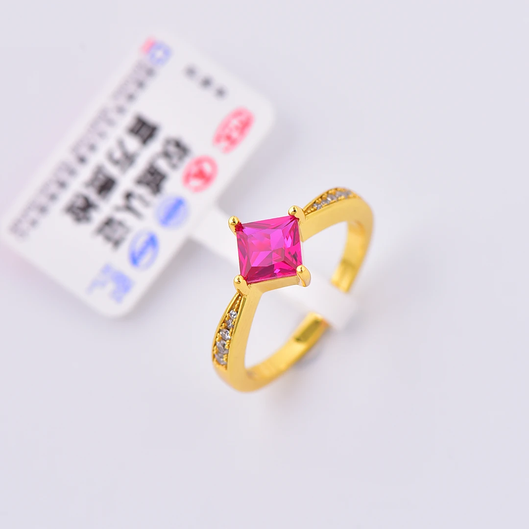 水贝k黄缅红方糖四爪戒指日常气质款A810