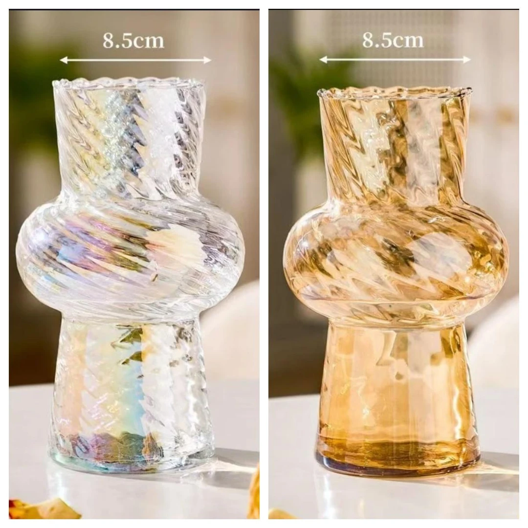 【2只装】简约玻璃中古花瓶水培鲜花插花复古小花瓶客厅餐桌摆件