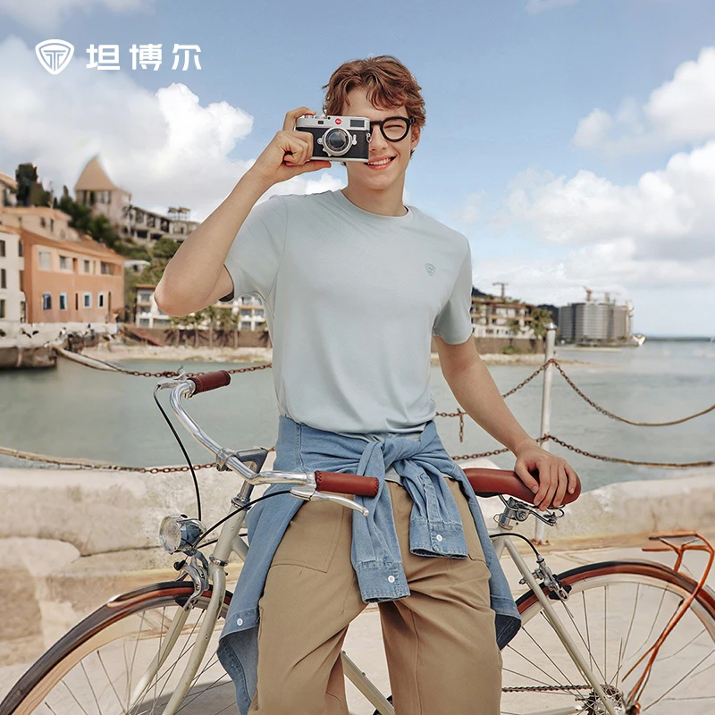 【纯棉液氨冷萃】坦博尔25夏新款纯色男士短袖男T恤印花休闲透气t恤