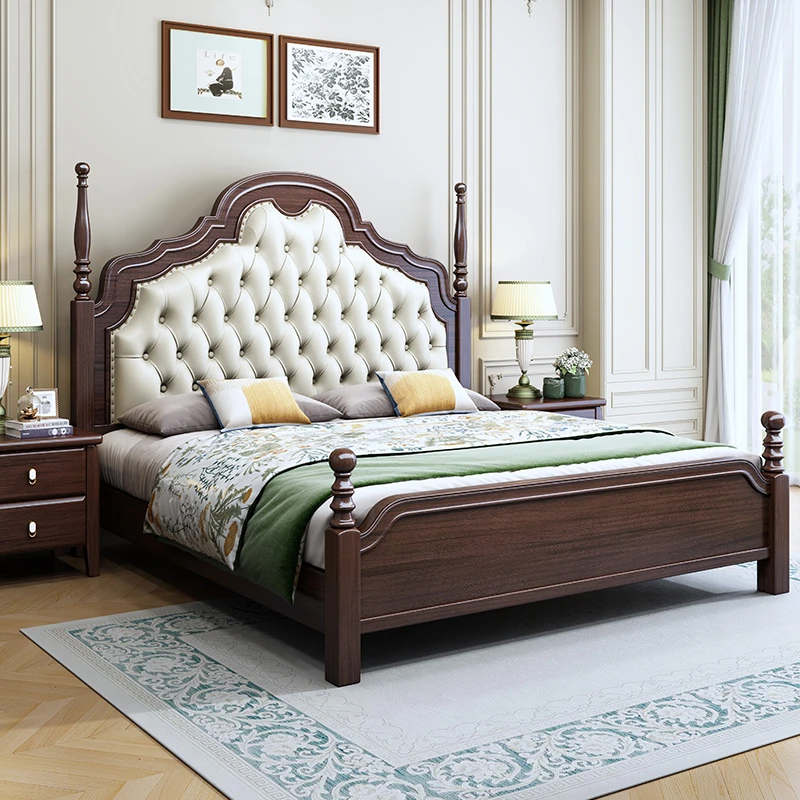 紫金檀美式复古实木床1.8主卧大床法式轻奢软包婚床欧式双人床