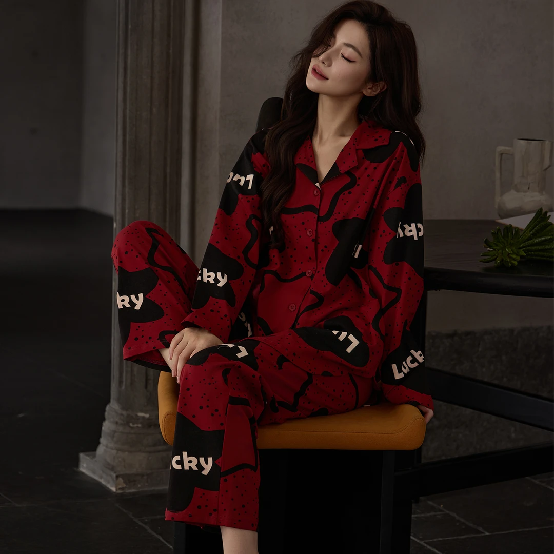 小众设计感睡衣女春秋季纯棉中长款宽松开衫女士家居服套装可外穿