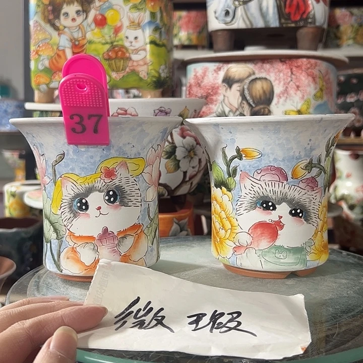 和***年景德镇手绘花盆满38包邮