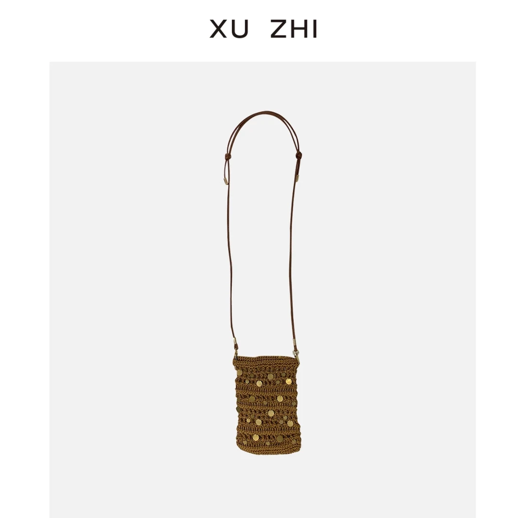 XUZHI设计师品牌新品钩针金属装饰斜挎包手机包编织小众单肩女士
