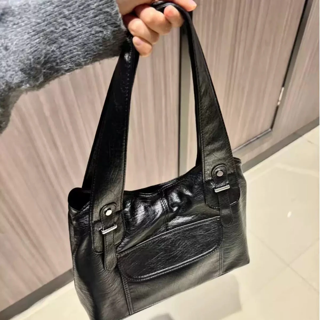 高级感油蜡皮腋下托特包女2025新款小众设计大容量通勤单肩斜挎包