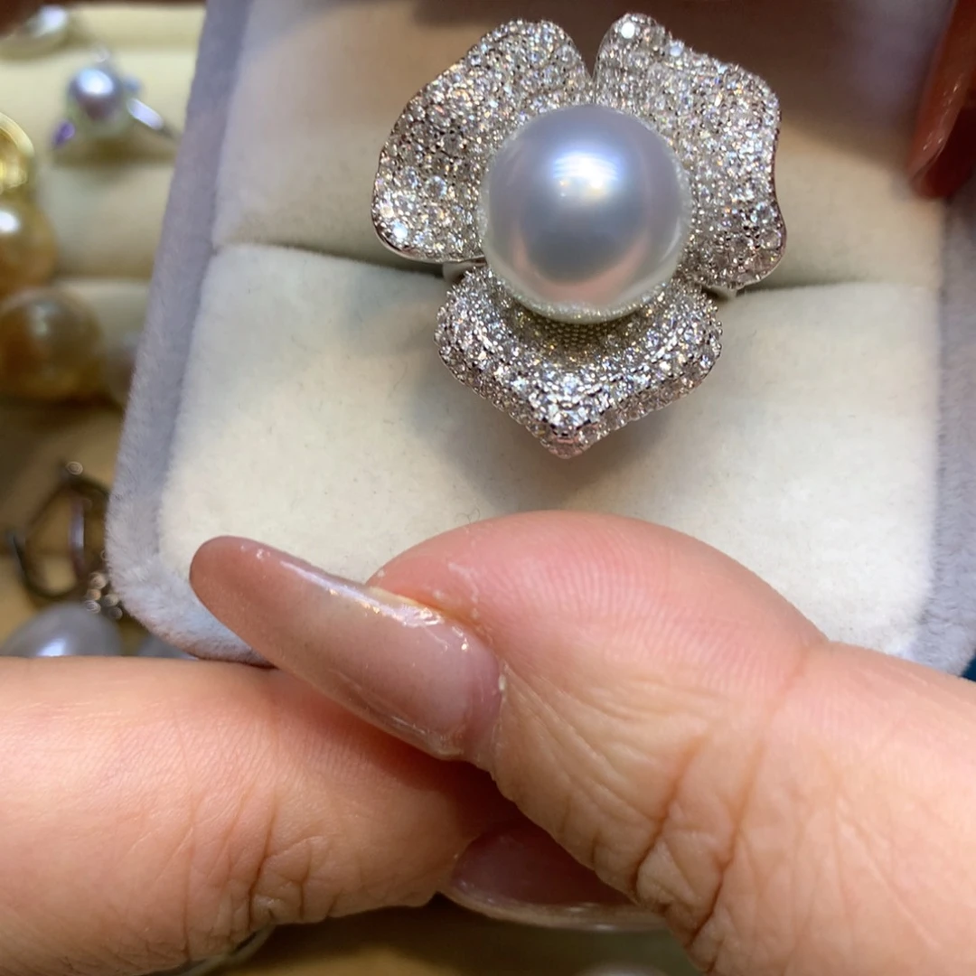 银S925镶嵌戒指海水珍珠