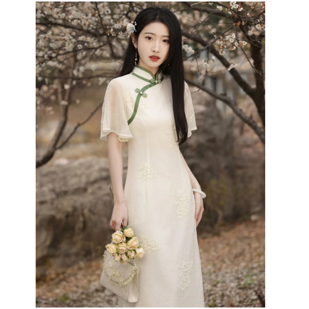 复古民国风素雅旗袍新款2025年夏季年轻款少女改良茶服连衣裙长款