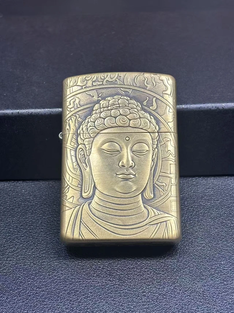 黄铜盔甲打火机3D浮雕大日如来大师工作室雕工送男友生日礼物