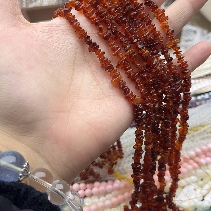 玛瑙/玉髓未镶嵌珠宝半成品一条琥珀碎石42cm左右