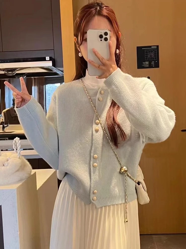 粉色圆领开衫毛衣外套女2025新款爆款春秋季外穿宽松针织衫上衣