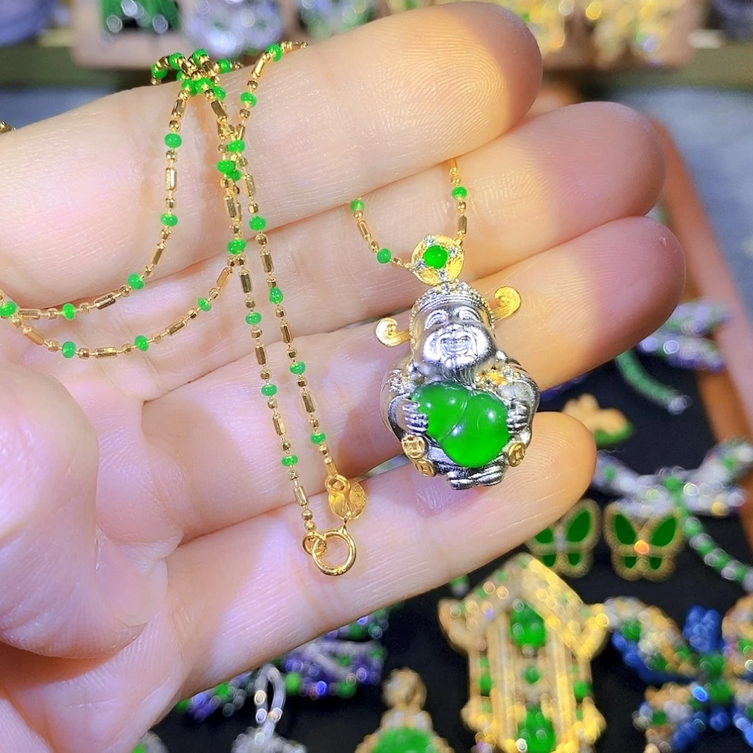 颈饰银S925镶嵌翡翠