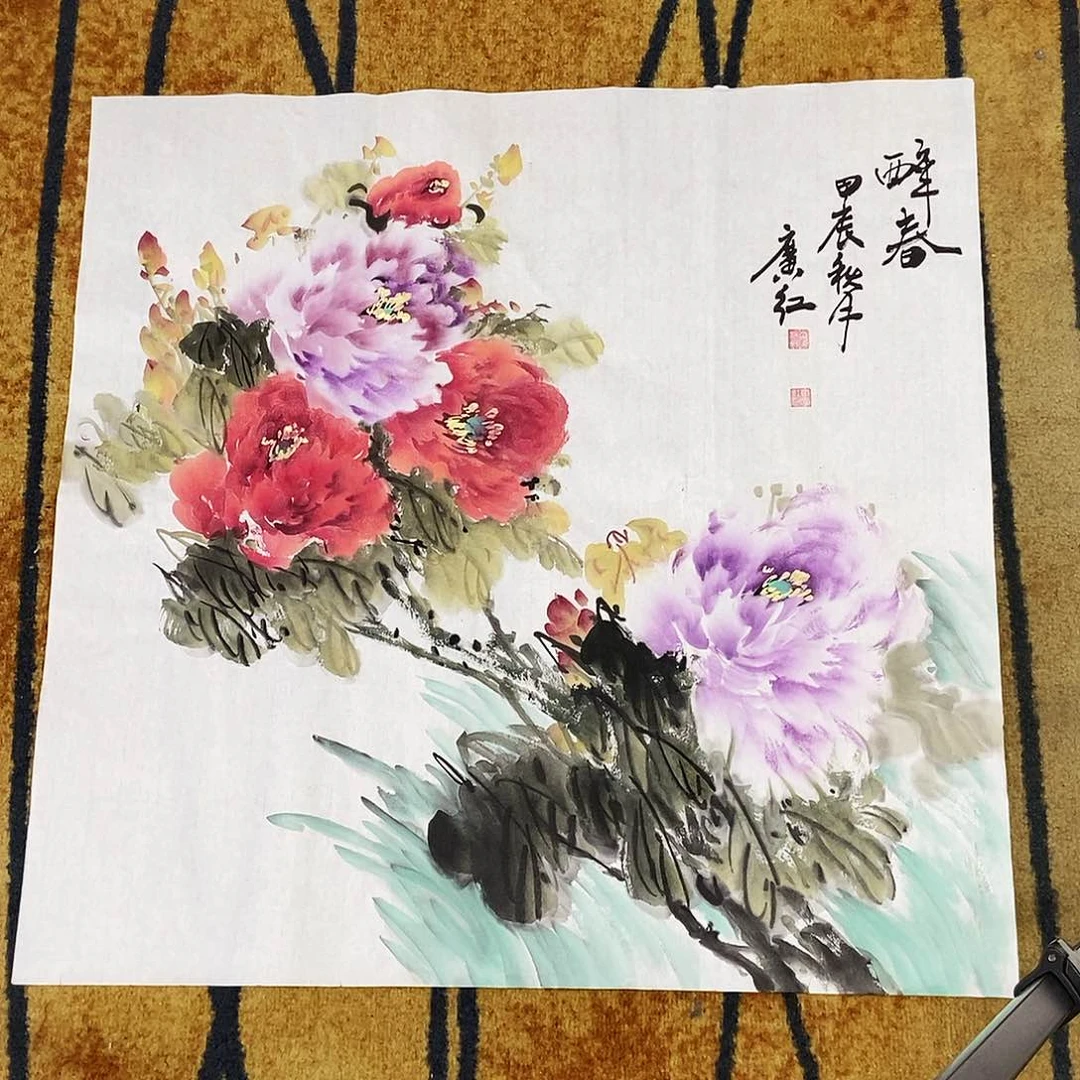 国画童广红手绘牡丹68.68