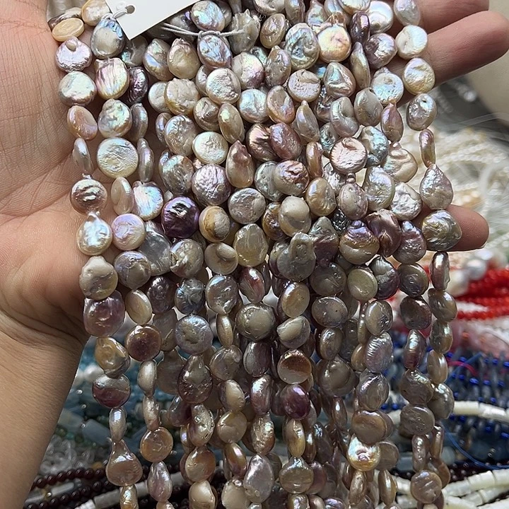 玛瑙/玉髓未镶嵌珠宝半成品一条10mm左右炫彩巴洛克珍珠